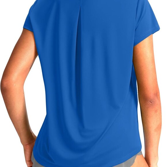 Royal Blue Loose Fit Sun Protection Short Sleeve Workout T-Shirt for Women - Picture 1 of 6